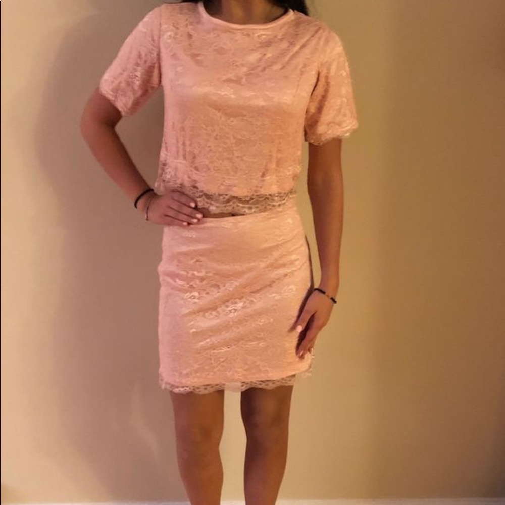 Artisan made and designed two piece blush pink lace set XS/S
